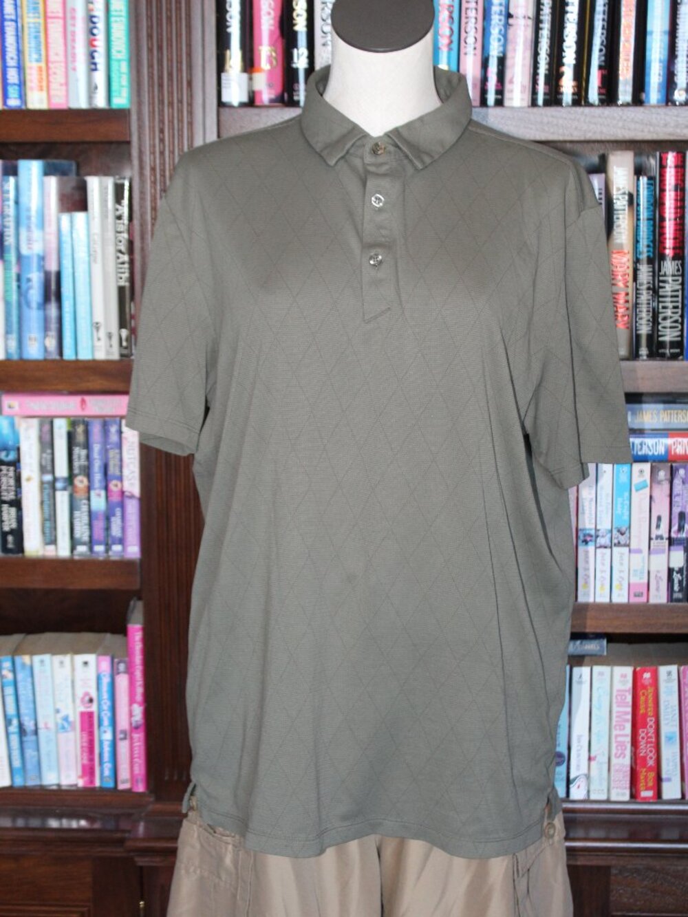 Modern Ambition Men's Olive Green Diamond Pattern Polo Shirt